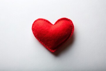 Fototapeta premium Minimalist Red Felt Heart Isolated on White Background for Love and Affection Conceptual Stock Photo, Perfect for Valentine's Day and Romantic Themes