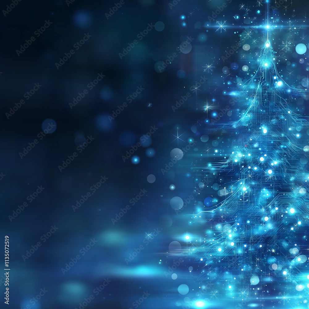 Wall mural a christmas tree and light design with technical elements such as circuits.