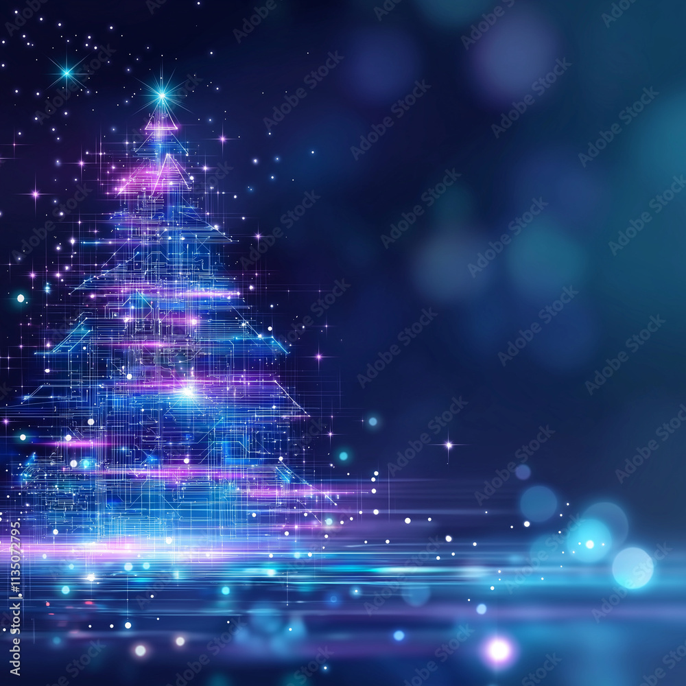 Wall mural a christmas tree and light design with technical elements such as circuits.