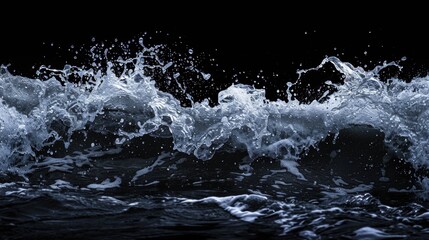 Dramatic Ocean Wave Splashing with Intense Motion on Dark Background