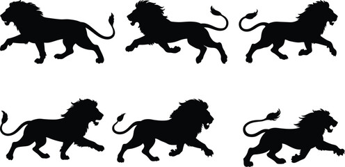Silhouette lion collection - vector illustration