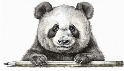 Panda sketched in pencil on white background