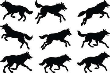 Set of Wolf Silhouette Vector, Hand drawing illustration 