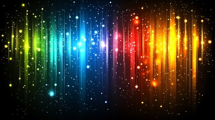 Vibrant Rainbow Light Streaks & Glowing Particles Background