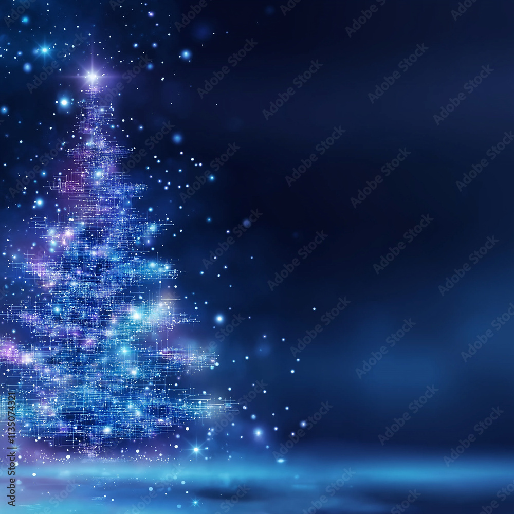 Wall mural a christmas tree and light design with technical elements such as circuits.