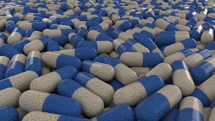 Obraz premium Field of medical capsules, filling frame and extending into the background