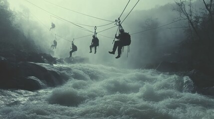 Ziplining Across a Misty River: Adventurous Descent