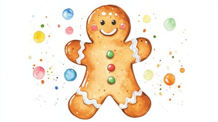 Naklejka premium Watercolor Gingerbread Man: Festive Holiday Treat Illustration