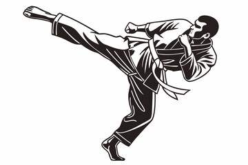 Karate Fighter in Action
A martial artist delivering a high kick or mid-punch, with sharp angles to emphasize discipline and power vector silhouette on a white background