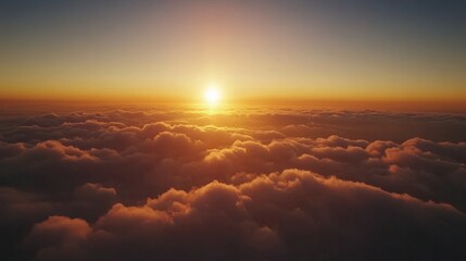Fototapeta premium Sunrise flight view, perspective from an airplane window capturing sunrise over the clouds
