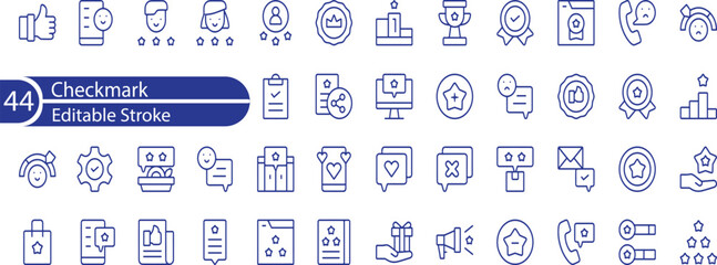 Check mark related editable stroke outline icons set isolated on white background flat vector illustration.