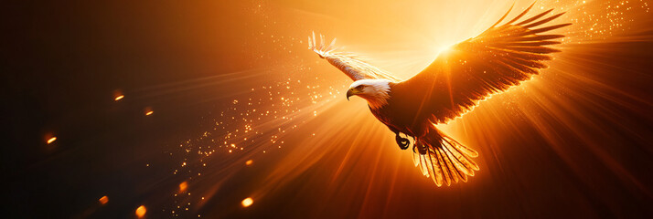 A glowing extreme sports icon with a flying eagle, representing online platforms exploring aerial agility in nature.  