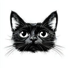 A striking monochrome illustration of a black cat head