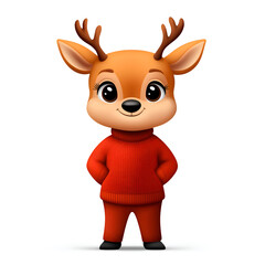 Obraz premium An adorable cartoon deer character in a red sweater, exuding charm and playfulness.