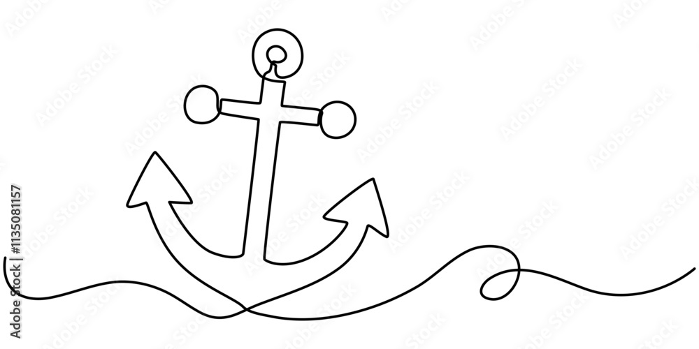Poster anchor continuous one line drawing vector illustration. premium vector, continuous line drawing of s