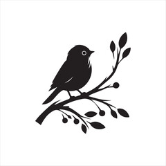  little bird on branch silhouette vector logo 