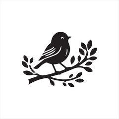  little bird on branch silhouette vector logo 