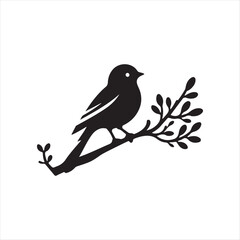  little bird on branch silhouette vector logo 