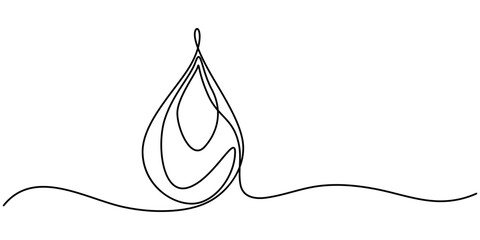 Continuous line drawing of drop. Water drop line icon. One line drawing background. Vector illustration. Water drop Continuous line icon, Water drops are continuously drawn on an isolated white.