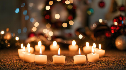 Burning candles on festive background