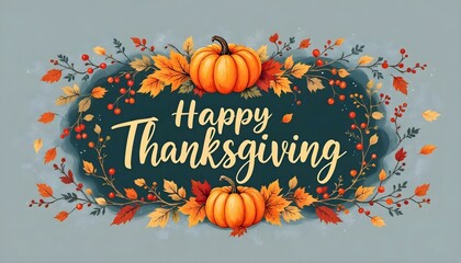 Thanksgiving greeting card featuring the words 'Happy Thanksgiving' in a playful, bold, and festive orange font