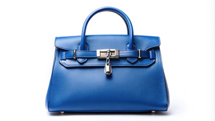 Symmetrical Blue Leather Handbag Isolated on White Background - Stylish Accessory, Modern Fashion, Luxury Design, Handcrafted Quality, Trendy Purse, Fashionable Tote, Chic Bag, Elegant Handbag