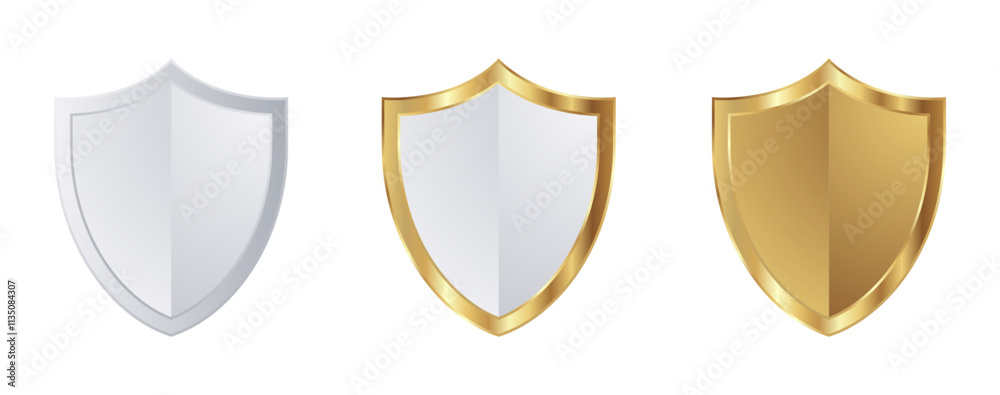 Wall mural metallic shield icons isolated on white