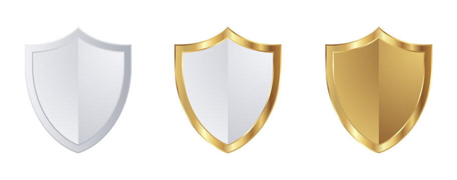 metallic shield icons isolated on white