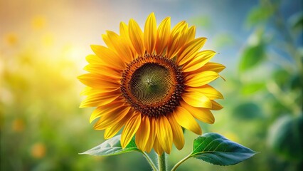 Obraz premium Tilt-Shift Sunflower Photography: Vibrant Blooming Sunflower Illustration on White Background
