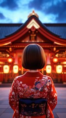 Fototapeta premium Cultural celebration at historic shrine kyoto japan nighttime scene beautiful atmosphere traditional heritage
