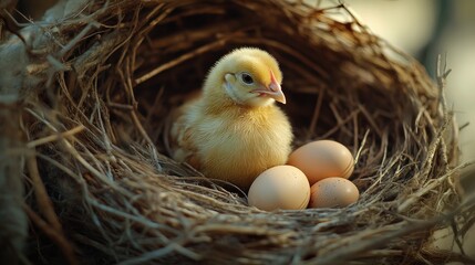 Obraz premium A New Life Begins: A Fluffy Chick in its Nest