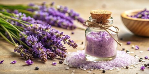 Lavender, sea salt, and delicate blooms create a tranquil spa scene.