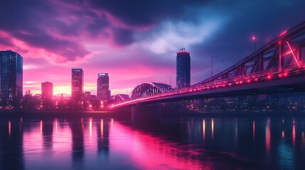 Fototapeta premium Urban Mystique Illustration with Cityscapes, Neon Lights, and Mysterious Atmosphere