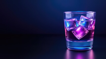 Chilled beverage with colorful ice cubes stylish bar setting photo nighttime ambiance close-up shot refreshment concept