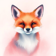 Adorable watercolor illustration of a smiling fox, perfect for art prints and nature-themed designs.