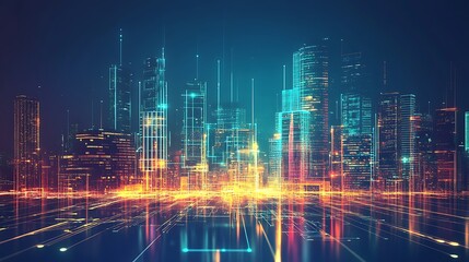 Fototapeta premium Urban Mystique Illustration with Cityscapes, Neon Lights, and Mysterious Atmosphere