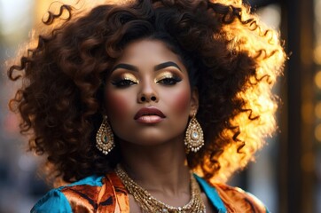 Close up fashion portrait photo of a confidence plus size curvy black african american woman.
