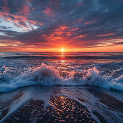 Fototapeta premium Vibrant Sunset Over Tranquil Ocean Waves