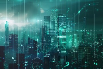 Obraz premium Cityscape with a futuristic feel, with buildings