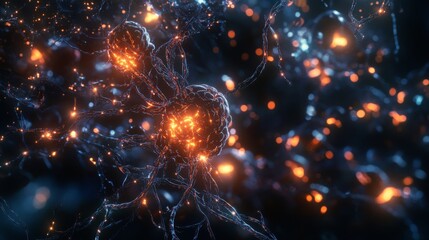 A detailed visualization of a brain with glowing neural connections, representing the complexity of artificial intelligence and neural networks. The intricate glowing patterns evoke a futuristic