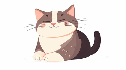 Cat character, being petted pose, blissful expression, flat design illustration, happy, isolated on white background. Blissful. Illustration