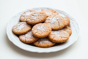 Fototapeta premium A plate of speculoos cookies arranged neatly with a sprinkle of powdered sugar.