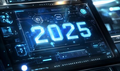 Obraz premium Futuristic digital display of year 2025.