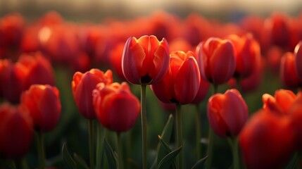 Stunning Red Tulips in a Spring Garden