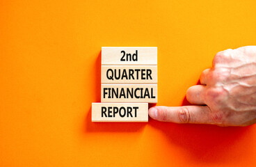 2nd quarter financial report symbol. Concept words 2nd quarter financial report on beautiful wooden...