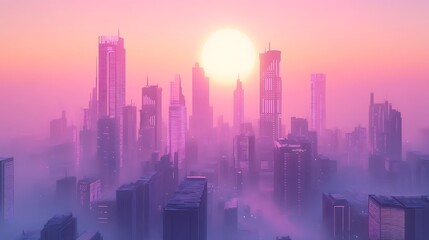 Fototapeta premium Urban Mystique Illustration with Cityscapes, Neon Lights, and Mysterious Atmosphere