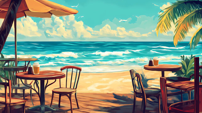 Coastal cafes: beachside brews for blissful mornings. Blissful. Illustration