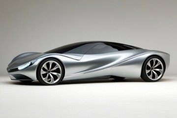 Fototapeta premium Sleek, silver concept car with futuristic design, aerodynamic body, and stylish wheels.