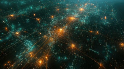 Obraz premium Futuristic Cityscape: A Network of Light and Connection