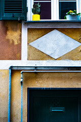 detail of a typical coloured building in Liguria